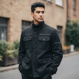 Vintage Epic Hero‎ Mens Size 2XL Black Wool Blend Military Style Jacket NEW